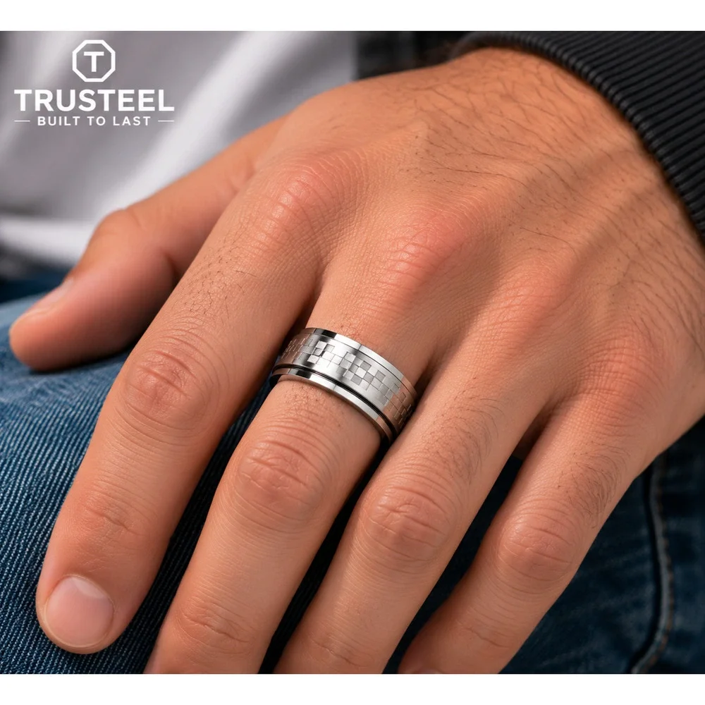 316l stainless steel spinner rings checkered men’s women’s size 10